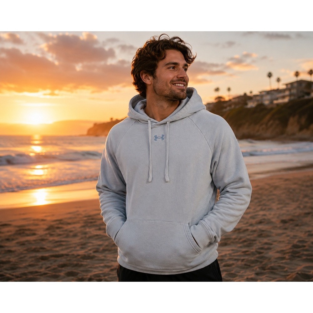 Under Armour Men's XL Rival Fleece Hoodie Light Blue Embroidered Logo Pullover